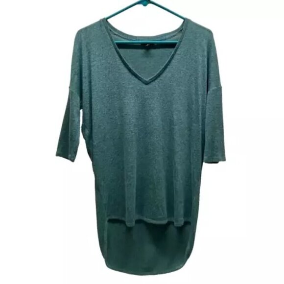 Express Ladies XS 3/4 Sleeve Rayon Blend Tunic Heathered Forest Green Soft Knit - Picture 1 of 11